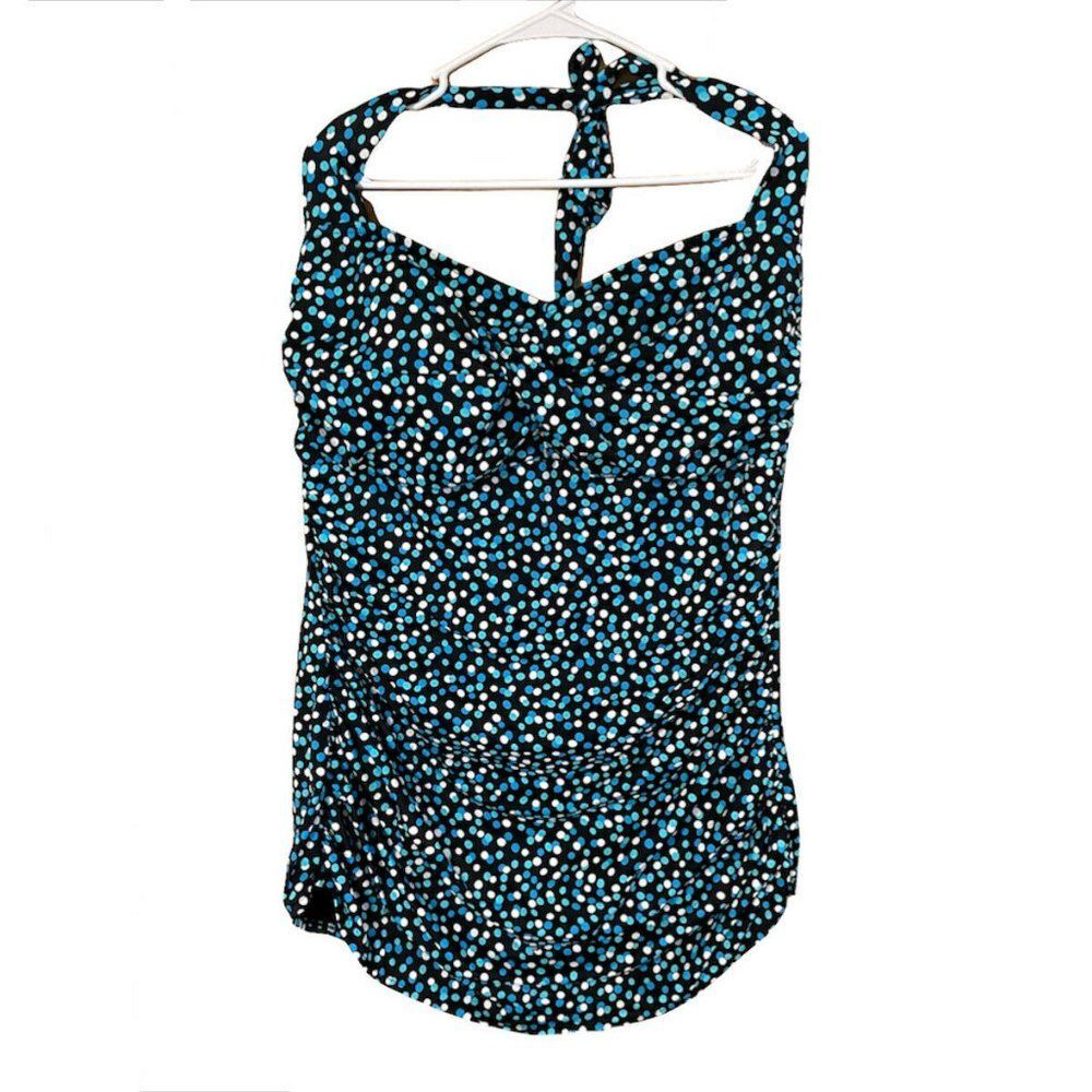 Blue polkadot halter top swimsuit one piece lined padded Halter Women’s 3x Retro